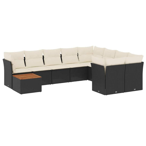 vidaXL Patio Sofa Set with Cushions 10 Piece, Outdoor Conversation Set with Storage, Patio Furniture Set, Modern Style, Black Poly Rattan