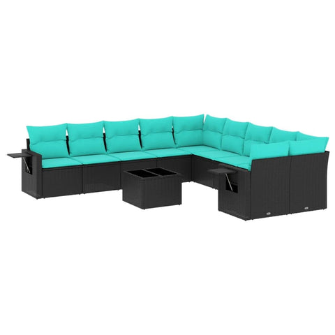 vidaXL Patio Sofa Set with Cushions 11 Piece, Outdoor Conversation Set, Sectional Sofa for Balcony Garden, Modern Style, Black Poly Rattan