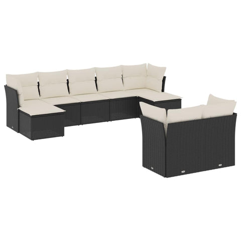 vidaXL Patio Sofa Set with Cushions 9 Piece, Outdoor Conversation Set, Sectional Sofa for Balcony Garden, Modern Style, Black Poly Rattan