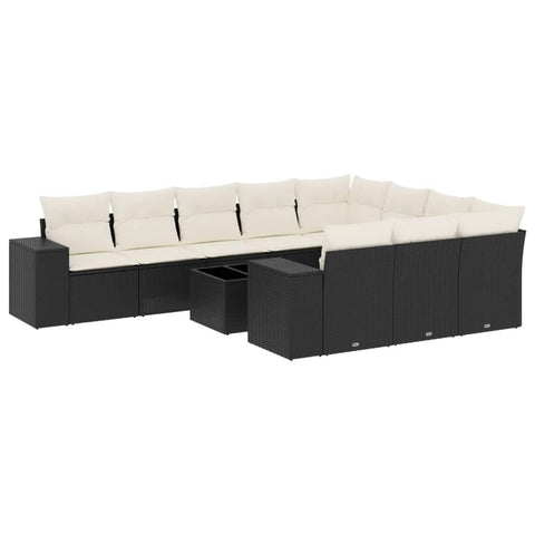vidaXL 11 Piece Garden Sofa Set with Cushions Black Poly Rattan Comfortable Modular Outdoor Lounge Furniture for Patio Conversations
