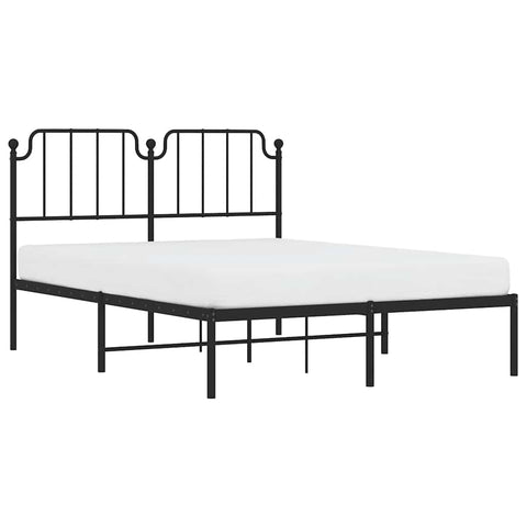 vidaXL Queen Metal Bed Frame with Headboard and Stable Slats, Under Bed Storage Space, Sturdy Steel Construction and Easy Assembly, Minimalist Style, Black, 12'' High, Without Mattress