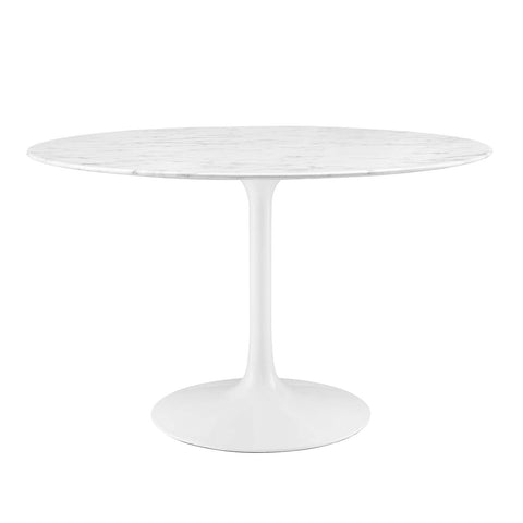 Modway Lippa 47" Mid-Century Dining Table with Round Artificial Marble Top in White
