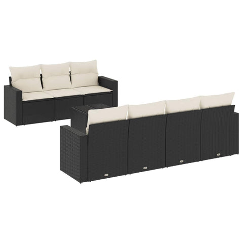 vidaXL Patio Sofa Set with Cushions 8 Piece, Outdoor Sectional Sofa, Conversation Set for Balcony Garden, Patio Furniture, Black Poly Rattan