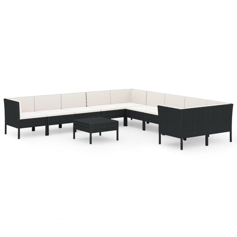 vidaXL Patio Lounge Set 11 Piece with Cushions Garden Outdoor Terrace Seat Seating Sitting Chair Lounging Sofa Set Furniture Poly Rattan Black