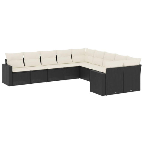 vidaXL Patio Sofa Set with Cushions 10 Piece, Outdoor Conversation Set, Sectional Sofa for Balcony Garden, Patio Furniture, Black Poly Rattan