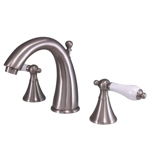 Kingston Brass KS2978PL Naples Widespread Lavatory Faucet with Porcelain Lever Handle, Brushed Nickel