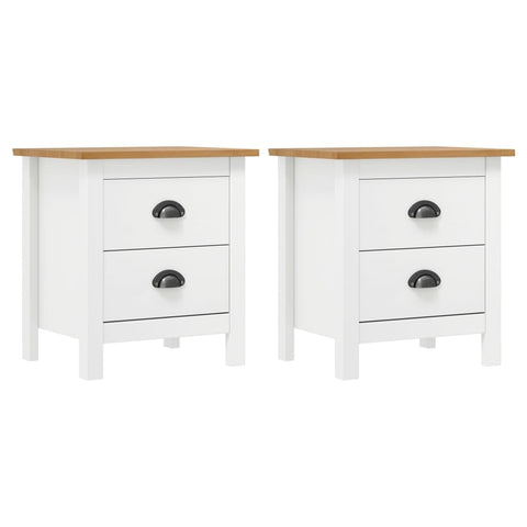 vidaXL Solid Pine Wood Bedside Cabinet Hill - White and Honey Brown, 18.1"x13.8"x19.5", Scandinavian-Style Side Table with 2 Drawers
