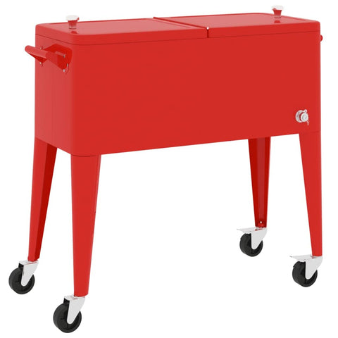 vidaXL Rolling Cooler Cart with Large 80-Quart Capacity, Excellent Insulation, Easy Transport with 4 Wheels, Convenient Design, and Easy Assembly - Red