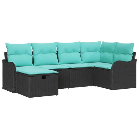 vidaXL Garden Sofa Set with Cushion 6 pcs Black Poly rattan, Outdoor Style, Modern Sofa Set for Garden & Patio, Lightweight, Storage, UV-Proof Design