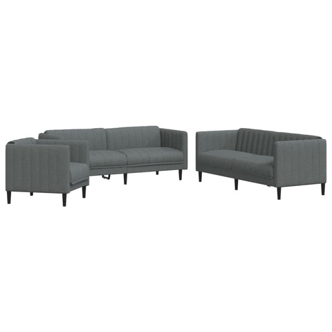 vidaXL - Dark Gray 3-piece Sofa Set - Armchair, loveseat, Couch - Solid Wood Frame - Fabric Upholstery for Living Room/Lounge