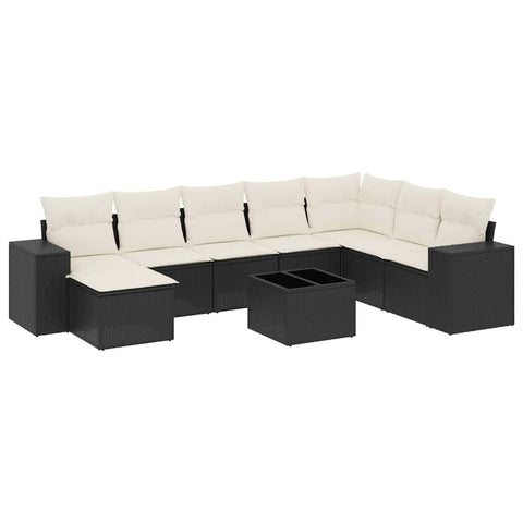 vidaXL 9 Piece Garden Sofa Set with Cushions Adjustable Layout Black and Cream Outdoor Sofas for Balcony Patio Furniture Durable Poly Rattan Included Lounge Modular Sectional Conversation