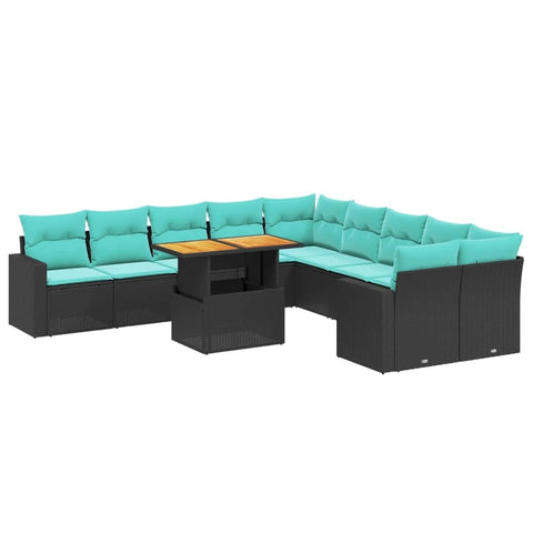 vidaXL Patio Sofa Set with Cushions 11 Piece, Outdoor Sectional Sofa Couch, Patio Conversation Set for Garden Backyard, Black Poly Rattan