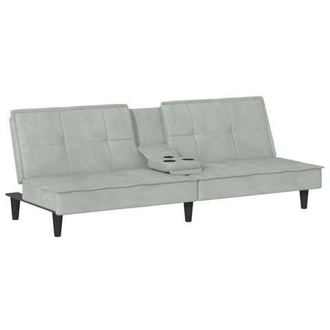 vidaXL Versatile Sofa Bed with Cup Holders in Light Gray - Velvet Sleeper Sofabed for Guests - Modern Design and Easy Assembly