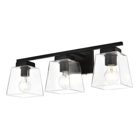 Living District Merrick 3-Light Iron & Glass Bath Sconce in Black/Clear