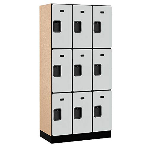 12 Inch Wide Triple Tier Designer Wood Locker - 3 Wide - 6 Feet High - 18 Inches Deep - Gray