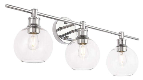 Living District Collier Industrial Mid-Century Modern 3 Light Entryway and Bathroom Wall Sconce in Chrome and Clear Glass