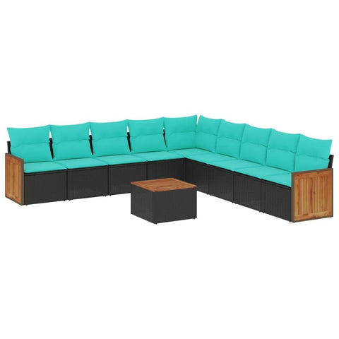 vidaXL Patio Sofa Set with Cushions 10 Piece, Outdoor Conversation Set with Storage, Patio Furniture Set, Modern Style, Black Poly Rattan