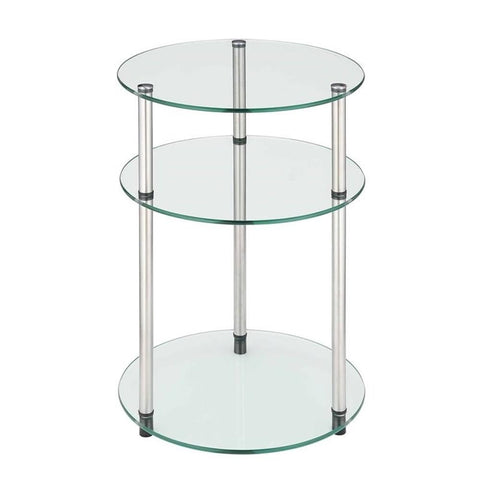 Convenience Concepts Designs2Go Classic Glass 3-Tier Round End Modern Contemporary Side Table with Storage Shelves for Living Room, Bathroom, Bedroom, 15.75"