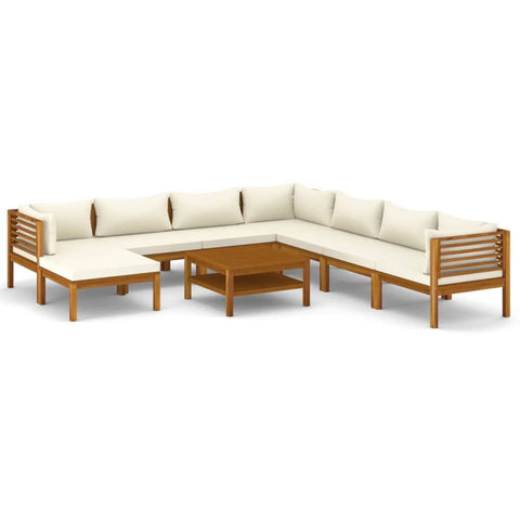 vidaXL Solid Acacia Wood Patio Lounge Set 9 Piece with Cream Cushion Outdoor Garden Terrace Wooden Modular Sofa Seating Seat Sitting Chair Furniture