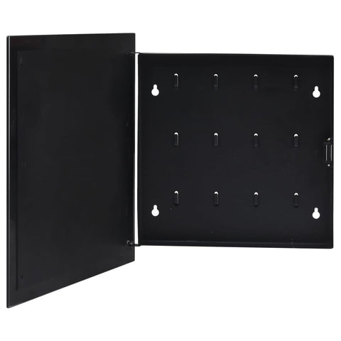 vidaXL Black Key Box with Magnetic Board, Tempered Glass Front Door, Steel Body, Home Key Organizer with 12 Hooks, Notes and Photos Holder