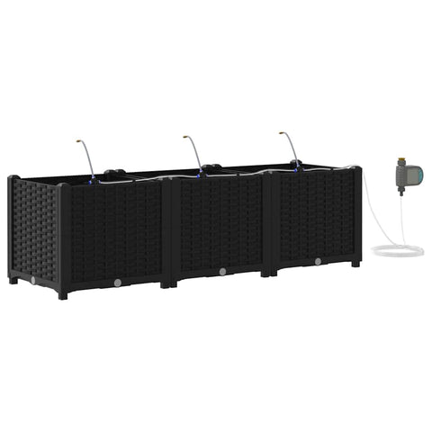vidaXL Garden Planter 3 pcs Black Steel, Sleek Steel Planter Box, Tough Garden Decor, Rectangular Flower Holder, Urban Gardening, Balcony Fun