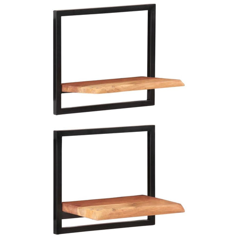 vidaXL 2 pcs Wall Shelves 15.7"x9.4"x13.8" - Solid Acacia Wood and Steel with Unique Live Edge Design for Collectibles, Photos, and Books