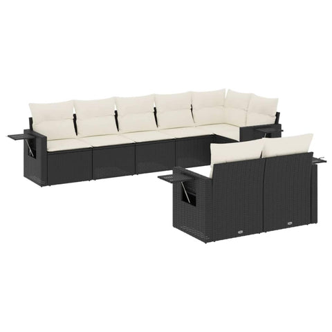 vidaXL Patio Sofa Set with Cushions 8 Piece, Outdoor Conversation Set, Sectional Sofa for Balcony Garden, Modern Style, Black Poly Rattan
