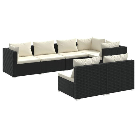 vidaXL Patio Lounge Set 7 Piece with Cushions Garden Outdoor Lawn Yard Terrace Balcony Seat Seating Sofa Set Furniture Black Poly Rattan