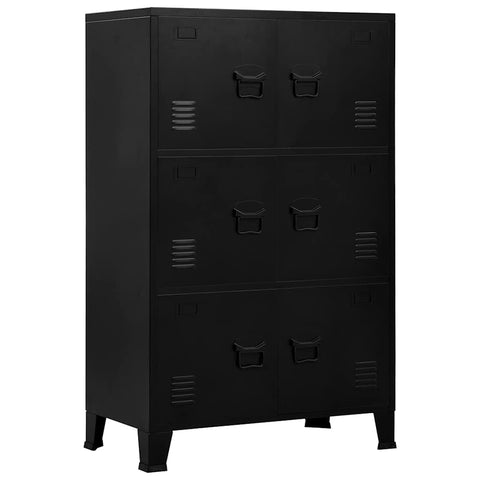 vidaXL Storage Chest, Metal Storage Cabinet with 2 Shelves 6 Doors, Industrial Style Sideboard with Air Vents, Name Tag Holders on Doors, Metal Handle, 29.5''x15.7''x47.2'', Black