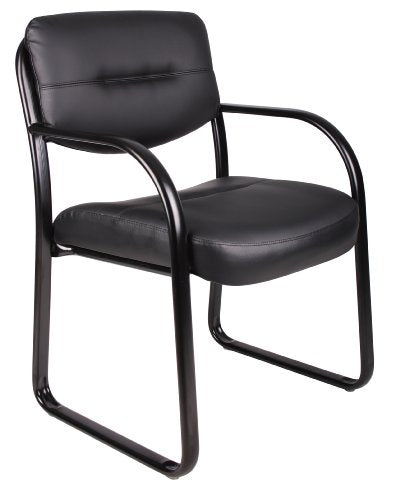 BOSS Office Products Leather Sled Base Side Guest Chair, Black