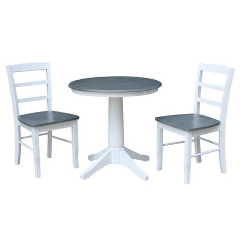 IC INTERNATIONAL CONCEPTS 30 in. Wood Dining Table with 2 Madrid Ladderback Chairs in White/Heather Gray