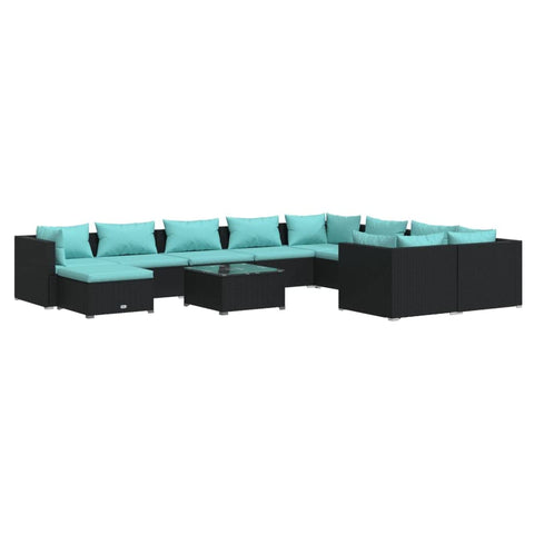 vidaXL Patio Lounge Set 11 Piece, Patio Furniture Set for Outdoor Garden, Sectional Sofa with Cushions, Corner Sofa, Poly Rattan Black