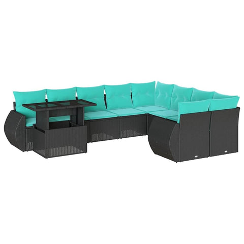 vidaXL 10 Piece Garden Sofa Set with Cushions Black Poly Rattan