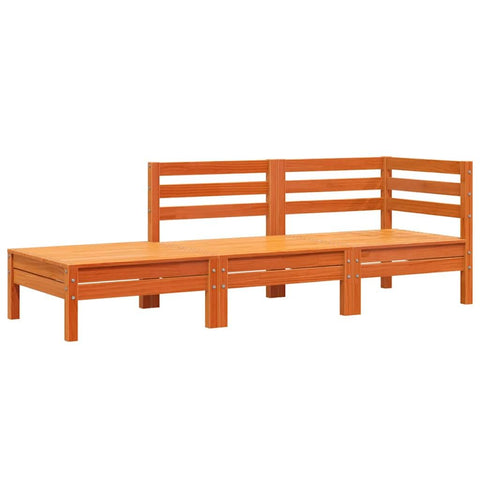 vidaXL Rustic 3 Seater Garden Sofa Wax Brown Solid Pine Wood Modular Design Weather Resistant Outdoor Furniture for Terrace and Patio Spaces Wooden Seating Couch Corner