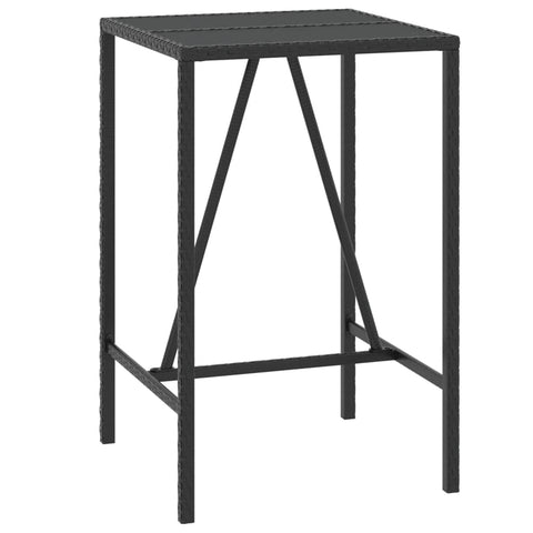 vidaXL Bar Table with Black Glass Top â€“ 27.6"x27.6" Outdoor Square Poly Rattan Patio Pub Table, Weather-Resistant, Tempered Glass