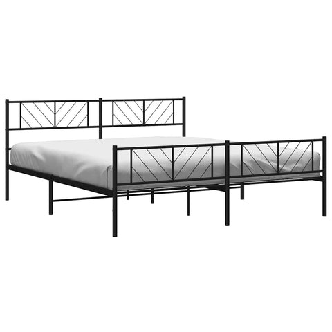 vidaXL King Metal Bed Frame with Headboard and Footboard, Under Bed Storage Space, Sturdy Steel Construction and Easy Assembly, Minimalist Style, Black, 12'' High, Without Mattress