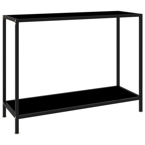 vidaXL Modern Console Table with Shelf, Durable Tempered Glass and Powder-Coated Steel- Versatile Furniture for Living Room, Hallway- Black