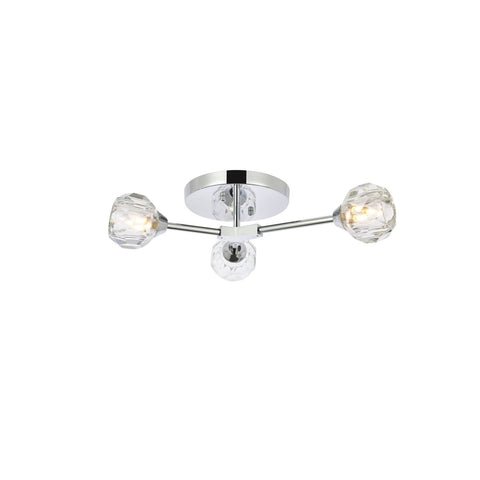Elegant Lighting Zayne 3-Light Crystal/Iron Flush Mount in Chrome