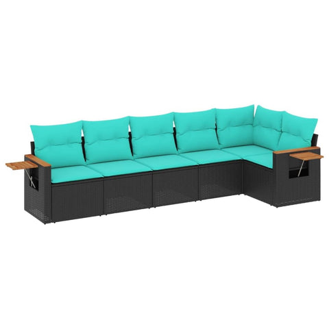 vidaXL Patio Sofa Set with Cushions 6 Piece, Outdoor Conversation Set, Sectional Sofa for Balcony Garden, Modern Style, Black Poly Rattan
