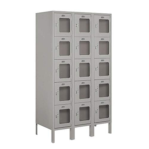 Salsbury Industries S-65358GY-U 12" Five Tier Box Style, 3 Wide x 5 Feet High x 18 Inches Deep, Unassembled See-Through Metal Locker, Gray