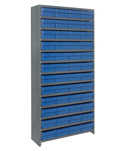 Quantum Storage Systems CL1275-701BL Closed Shelving System with Super Tuff Euro Drawers, 48 QED701 Shelf Bins, 12" D x 36" W x 75" H, Blue
