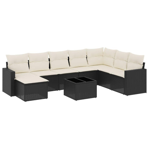 vidaXL Patio Sofa Set with Cushions 9 Piece, Outdoor Conversation Set, Sectional Sofa for Balcony Garden, Patio Furniture, Black Poly Rattan