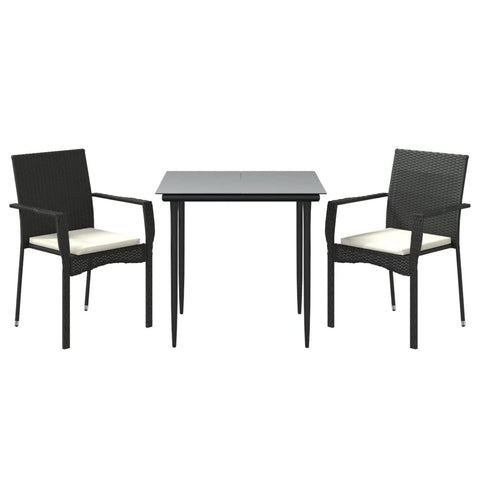 vidaXL Poly Rattan Patio Dining Set - Weather- Black Outdoor Furniture with Cushions, Powder-Coated Steel Frame and Tempered Glass Tabletop