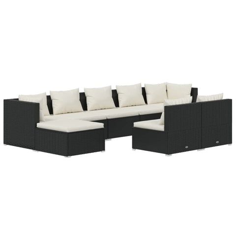 vidaXL Patio Lounge Set 9 Piece with Cushions Garden Outdoor Lawn Yard Terrace Balcony Seat Seating Sofa Lounge Set Furniture Black Poly Rattan