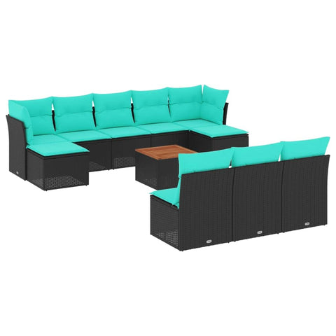 vidaXL Patio Sofa Set with Cushions 11 Piece, Outdoor Conversation Set, Patio Furniture Set for Balcony Garden, Modern Style, Black Poly Rattan