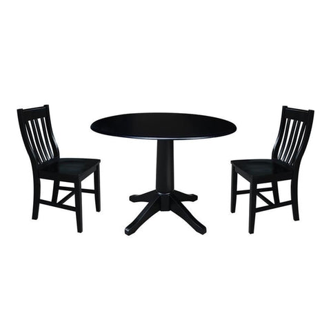 International Concepts 42" Round Top Pedestal Wood Table with 2 Chairs in Black