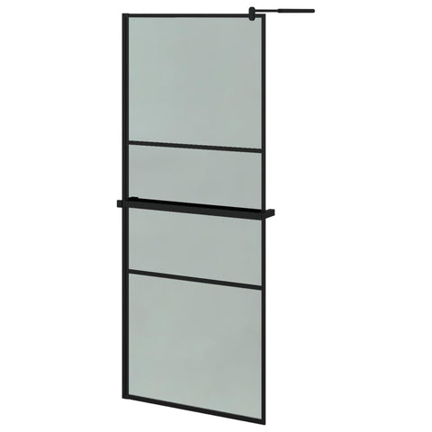 vidaXL Modern Walk-in Shower Wall with Black Shelf, Durable ESG Glass and Aluminum Frame, Adjustable Design for all Bathroom Sizes and Layout, Glass Thickness: 0.2"", 3185454