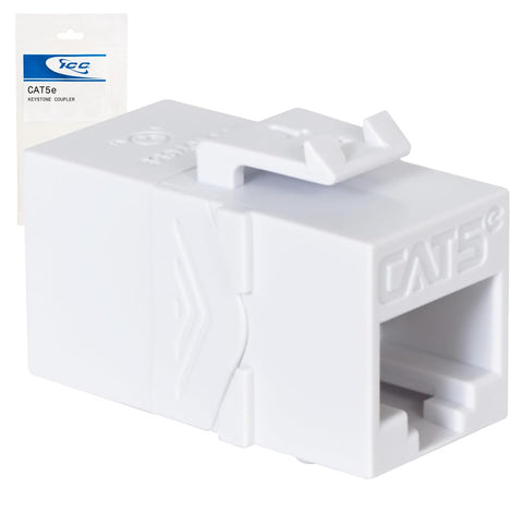 ICC CAT5e RJ45 Inline Keystone Coupler, 8P8C Female-to-Female Jack, Feed-Through PCB Module for Wall Plates & Patch Panels, UL Listed, White, Single