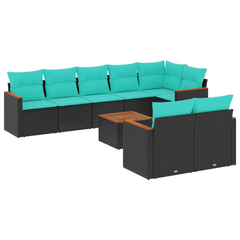 vidaXL 9 Piece Garden Sofa Set with Cushions Black Poly Rattan