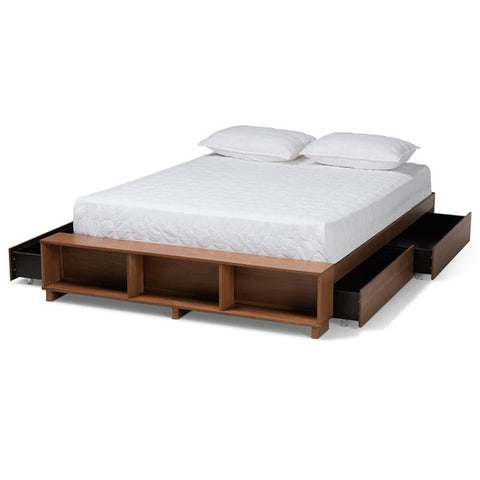 Baxton Studio Arthur Queen Size Ash Walnut Brown Finished Wood Platform Bed